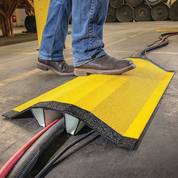 Pig Cable Protector, 3 in H, 3 ft L, 20 in W, 1 Channel, Fiberglass, Black, Yellow PLS6013-20X36 - main
